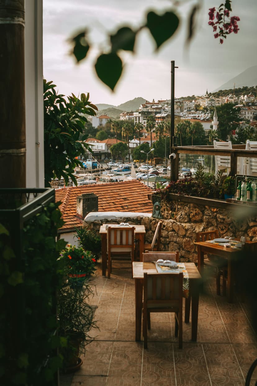 Waterfront terrace dining with panoramic views